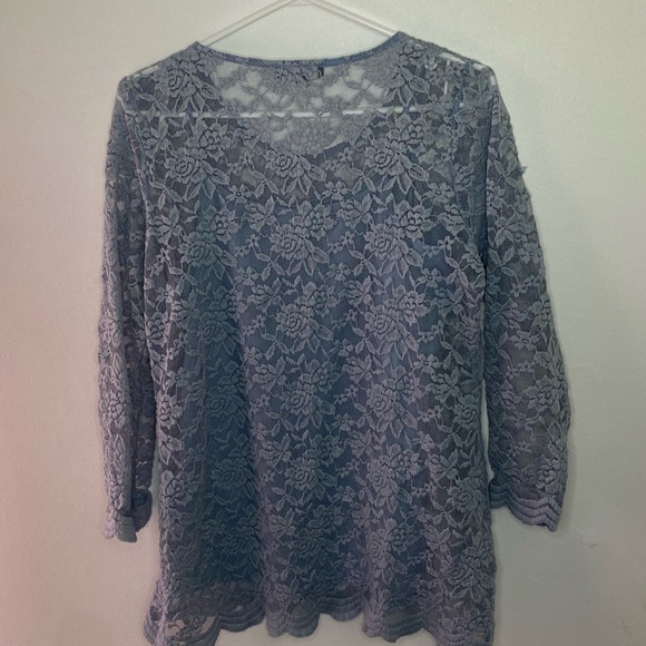 Lily Morgan Floral Mesh Long Sleeve Shirt - Large - Picture 2 of 4